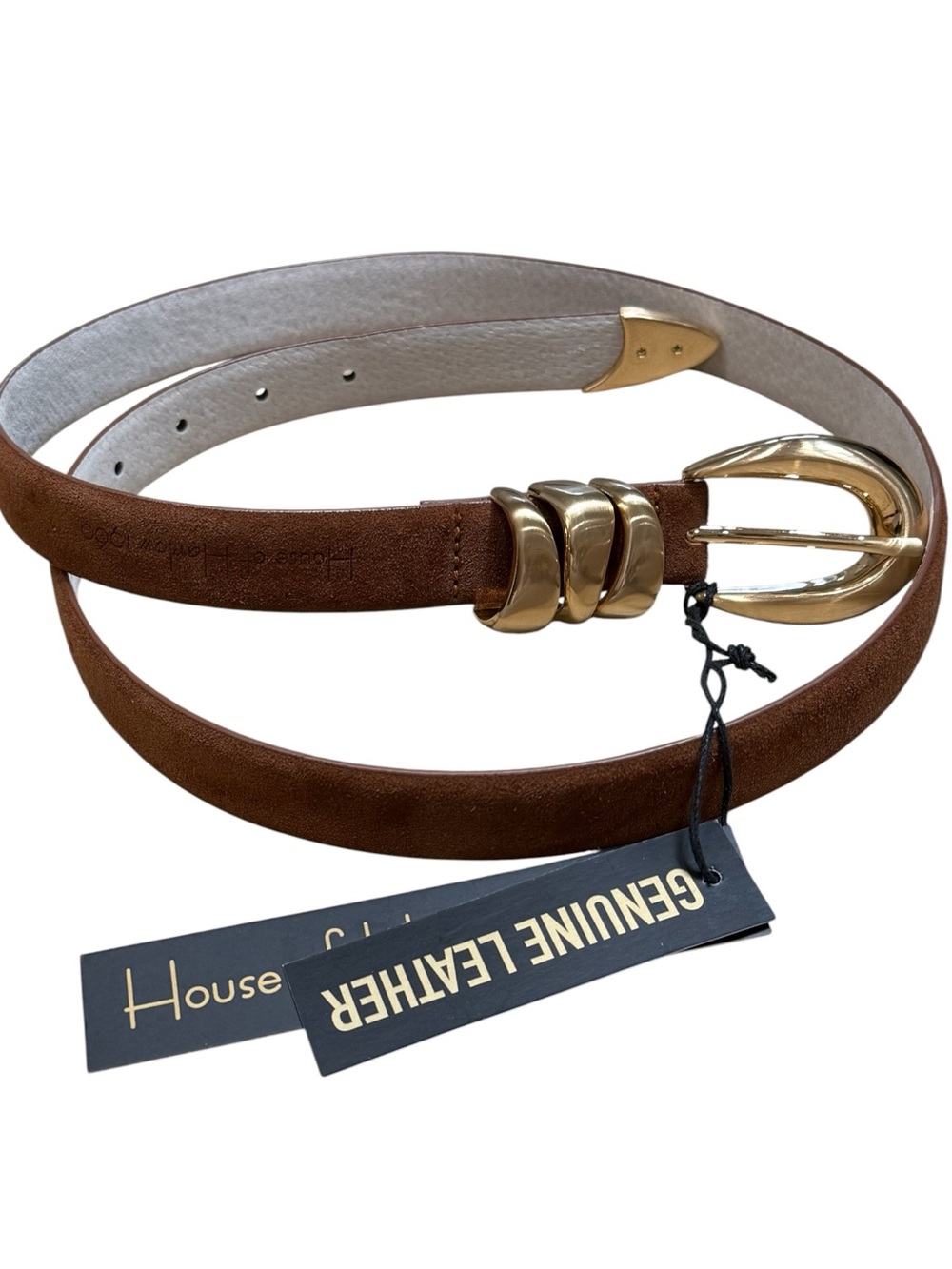 House of Harlow 1960 Brown Suede Leather Gold Buckle Statement Boho Western